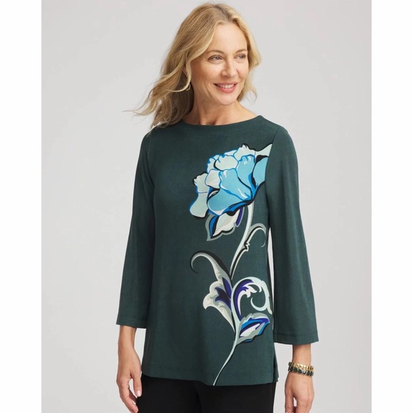 Chico's Tops - Chico’s Traveler’s Floral Artisanal Boatneck Tunic Top